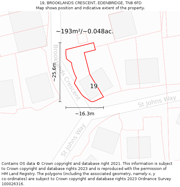 19, BROOKLANDS CRESCENT, EDENBRIDGE, TN8 6FD: Plot and title map