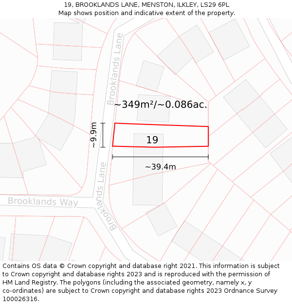 19, BROOKLANDS LANE, MENSTON, ILKLEY, LS29 6PL: Plot and title map