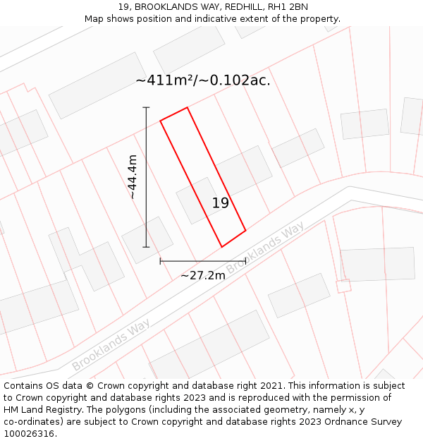 19, BROOKLANDS WAY, REDHILL, RH1 2BN: Plot and title map