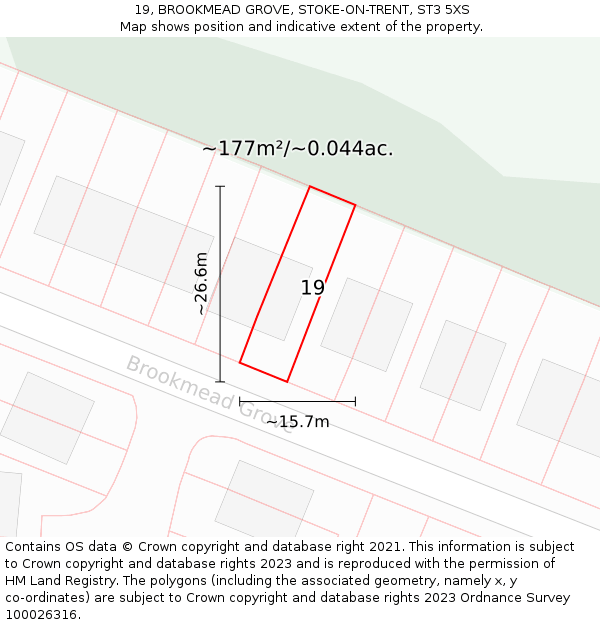 19, BROOKMEAD GROVE, STOKE-ON-TRENT, ST3 5XS: Plot and title map