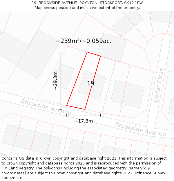 19, BROOKSIDE AVENUE, POYNTON, STOCKPORT, SK12 1PW: Plot and title map