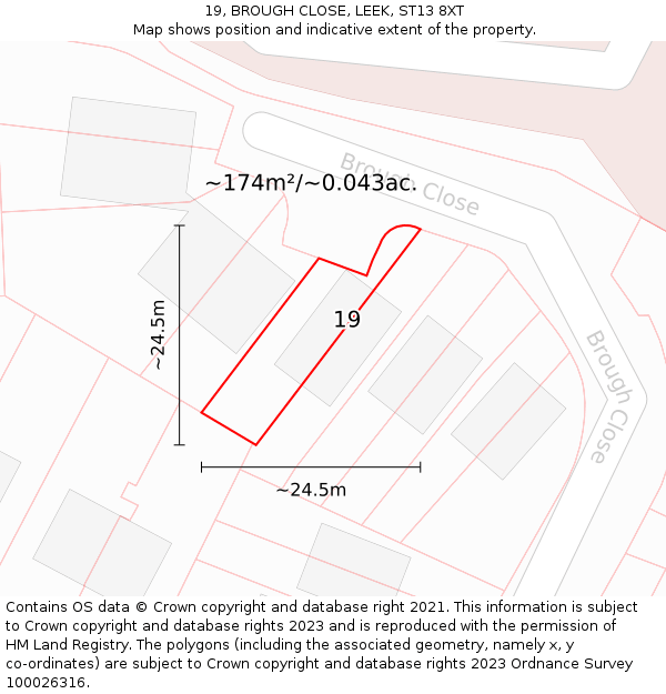 19, BROUGH CLOSE, LEEK, ST13 8XT: Plot and title map