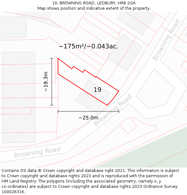 19, BROWNING ROAD, LEDBURY, HR8 2GA: Plot and title map