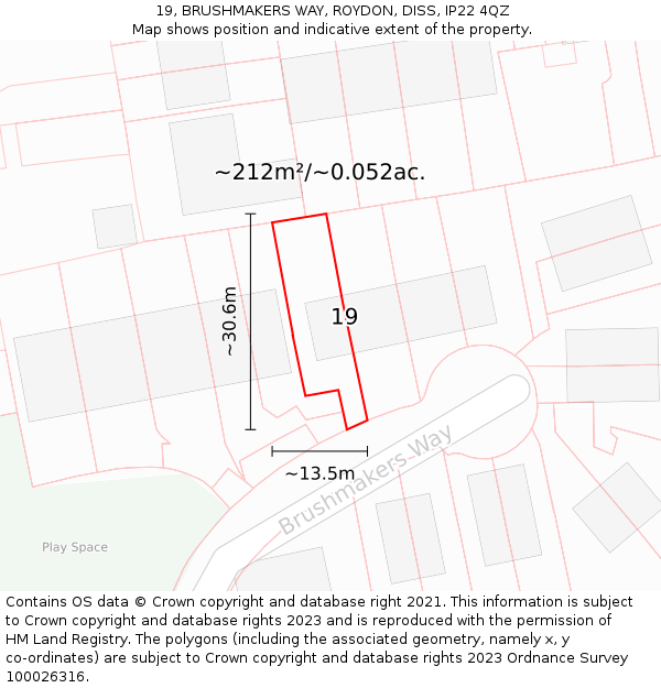 19, BRUSHMAKERS WAY, ROYDON, DISS, IP22 4QZ: Plot and title map