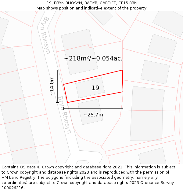 19, BRYN RHOSYN, RADYR, CARDIFF, CF15 8RN: Plot and title map