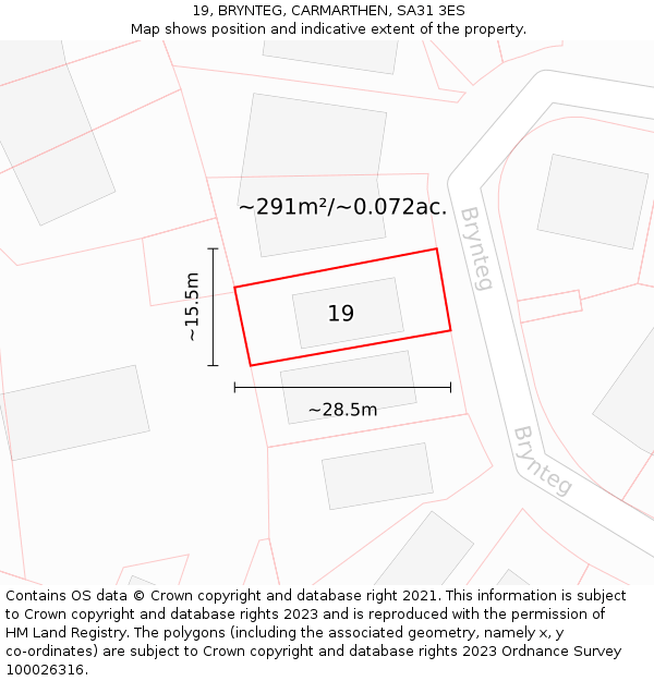 19, BRYNTEG, CARMARTHEN, SA31 3ES: Plot and title map