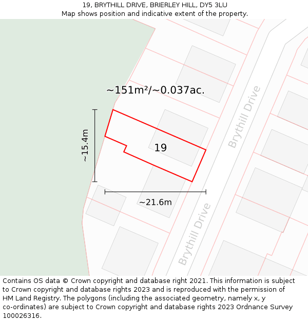 19, BRYTHILL DRIVE, BRIERLEY HILL, DY5 3LU: Plot and title map