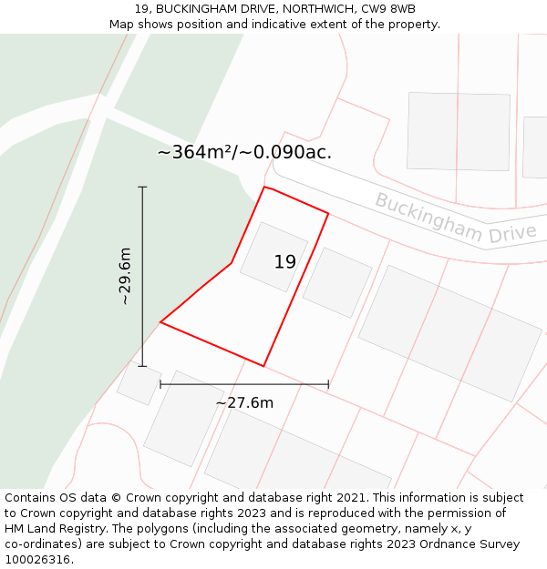 19, BUCKINGHAM DRIVE, NORTHWICH, CW9 8WB: Plot and title map