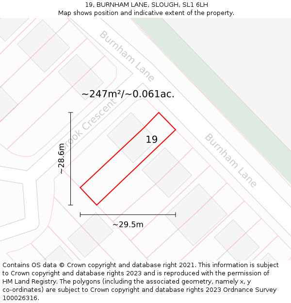 19, BURNHAM LANE, SLOUGH, SL1 6LH: Plot and title map