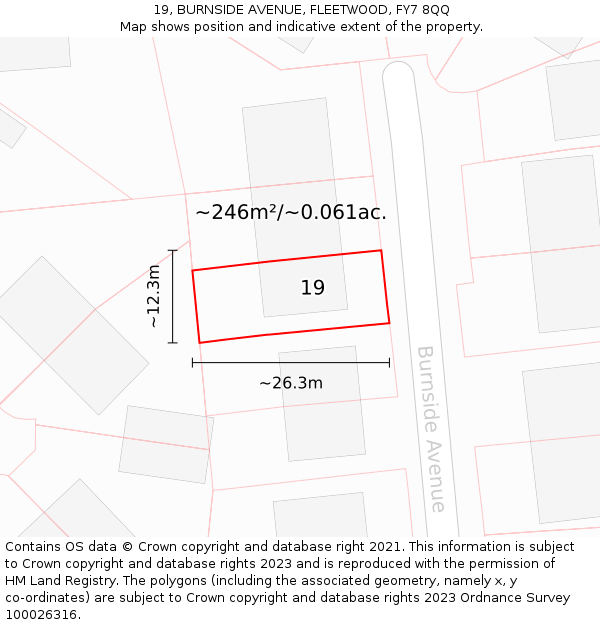 19, BURNSIDE AVENUE, FLEETWOOD, FY7 8QQ: Plot and title map