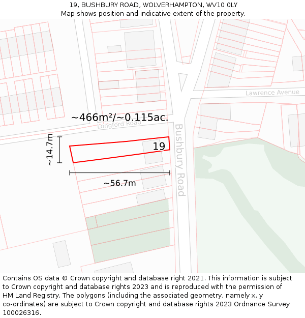 19, BUSHBURY ROAD, WOLVERHAMPTON, WV10 0LY: Plot and title map