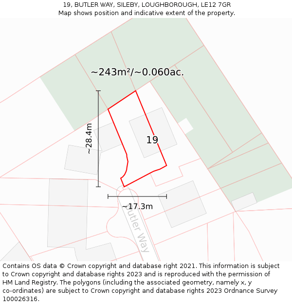 19, BUTLER WAY, SILEBY, LOUGHBOROUGH, LE12 7GR: Plot and title map