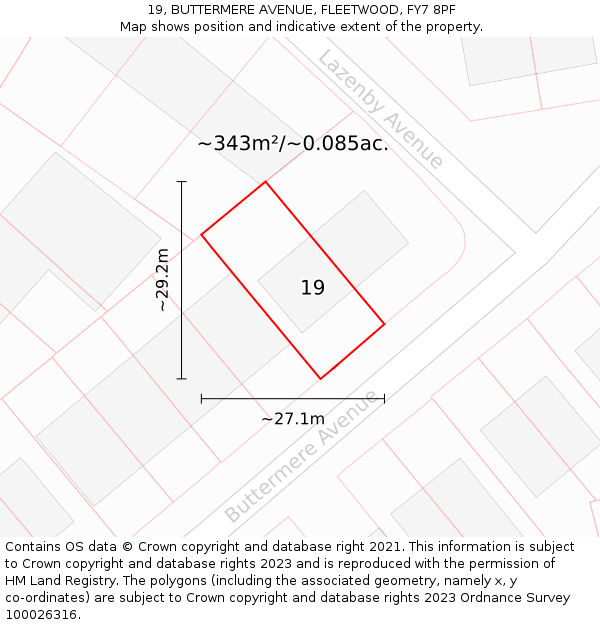 19, BUTTERMERE AVENUE, FLEETWOOD, FY7 8PF: Plot and title map