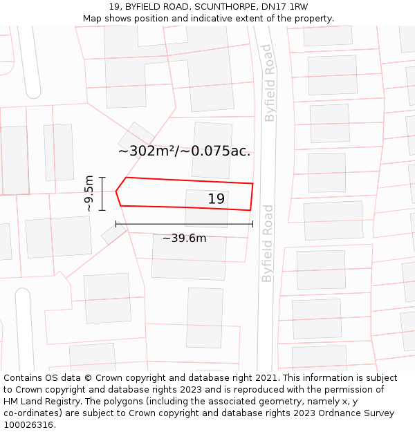 19, BYFIELD ROAD, SCUNTHORPE, DN17 1RW: Plot and title map