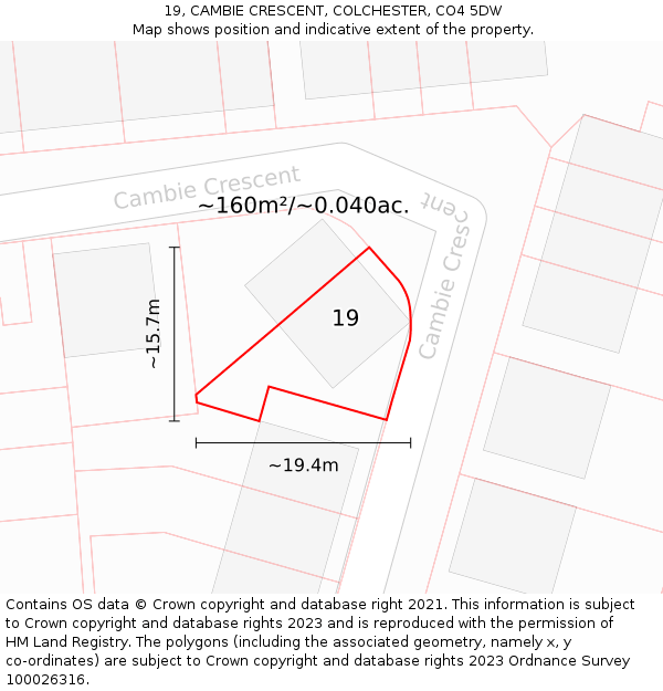 19, CAMBIE CRESCENT, COLCHESTER, CO4 5DW: Plot and title map