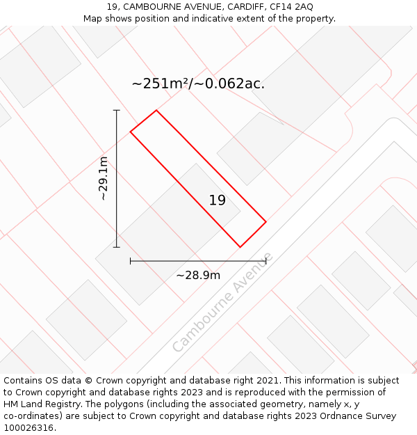 19, CAMBOURNE AVENUE, CARDIFF, CF14 2AQ: Plot and title map