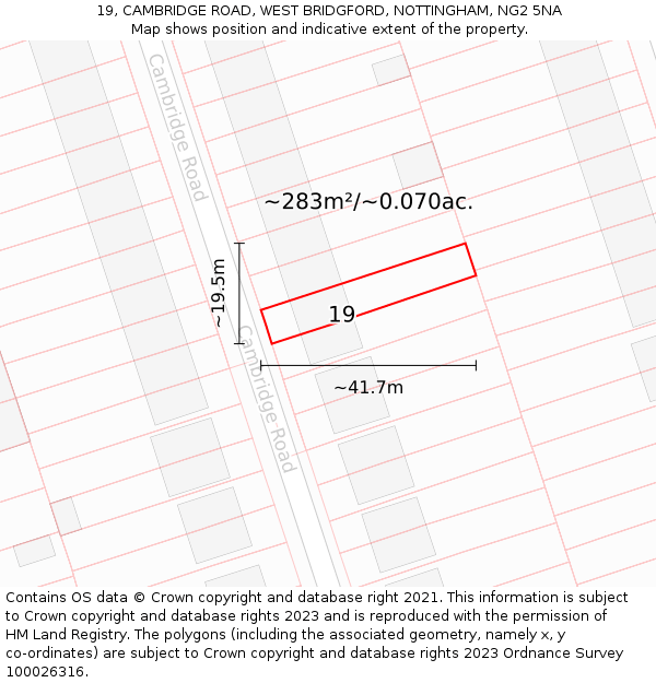 19, CAMBRIDGE ROAD, WEST BRIDGFORD, NOTTINGHAM, NG2 5NA: Plot and title map