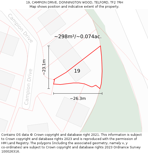 19, CAMPION DRIVE, DONNINGTON WOOD, TELFORD, TF2 7RH: Plot and title map