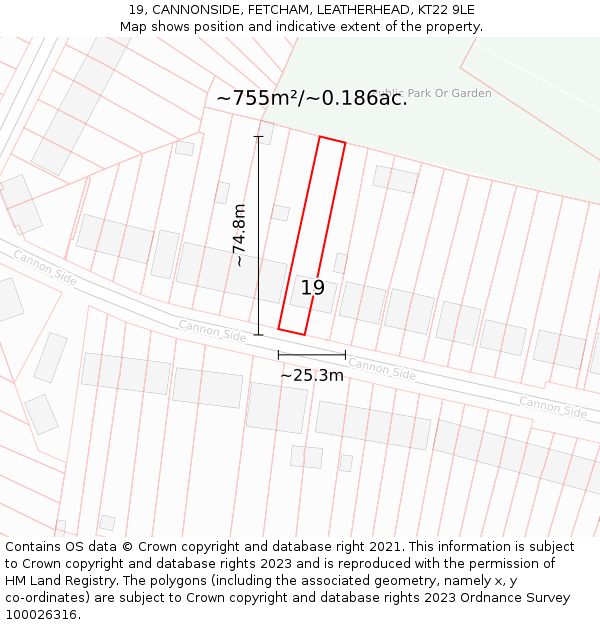 19, CANNONSIDE, FETCHAM, LEATHERHEAD, KT22 9LE: Plot and title map
