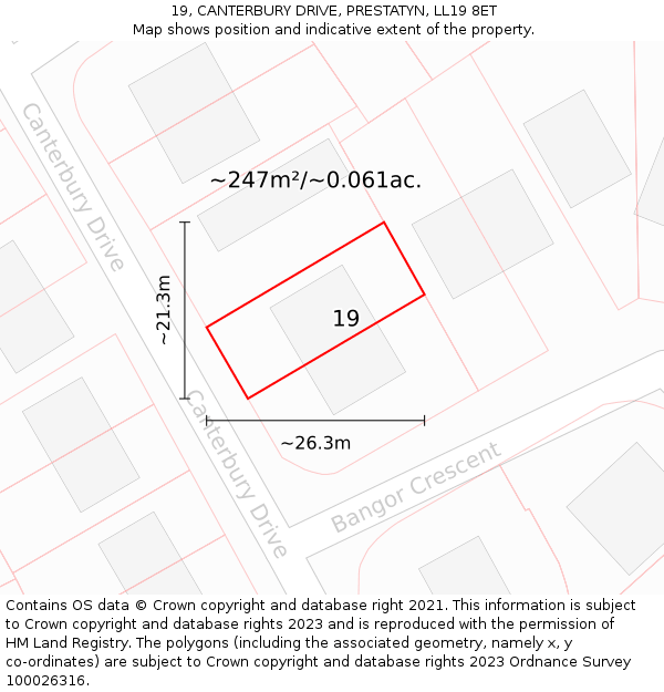 19, CANTERBURY DRIVE, PRESTATYN, LL19 8ET: Plot and title map