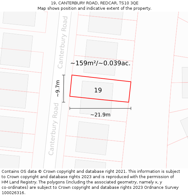 19, CANTERBURY ROAD, REDCAR, TS10 3QE: Plot and title map