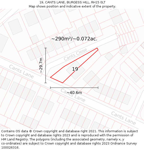 19, CANTS LANE, BURGESS HILL, RH15 0LT: Plot and title map