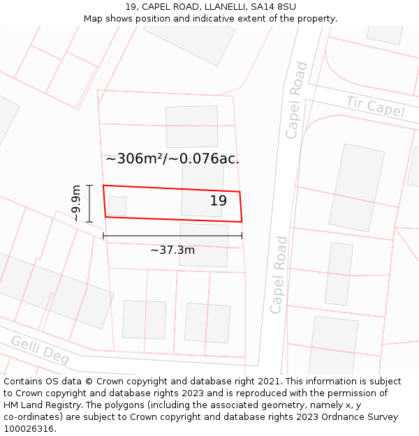 19, CAPEL ROAD, LLANELLI, SA14 8SU: Plot and title map