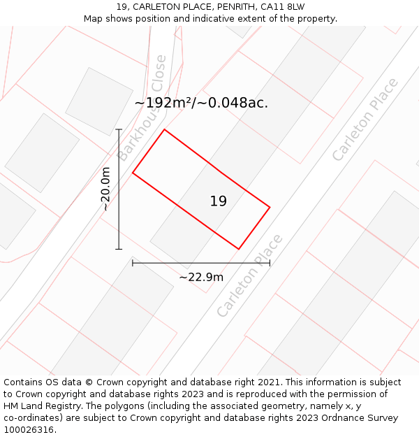 19, CARLETON PLACE, PENRITH, CA11 8LW: Plot and title map