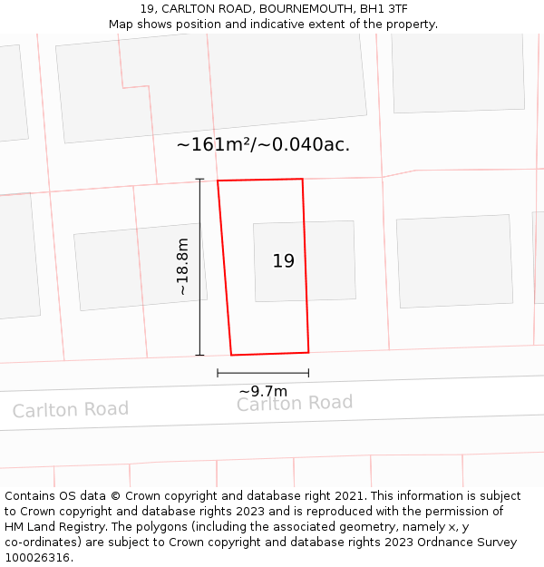 19, CARLTON ROAD, BOURNEMOUTH, BH1 3TF: Plot and title map