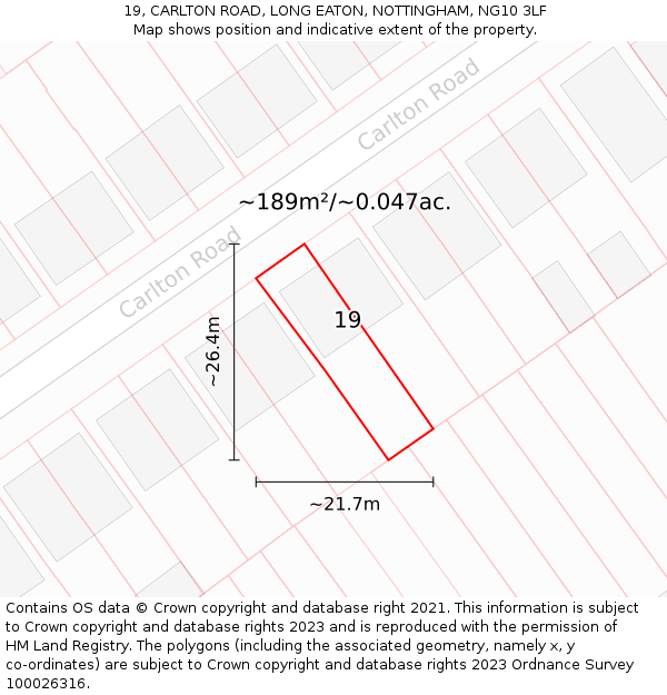 19, CARLTON ROAD, LONG EATON, NOTTINGHAM, NG10 3LF: Plot and title map