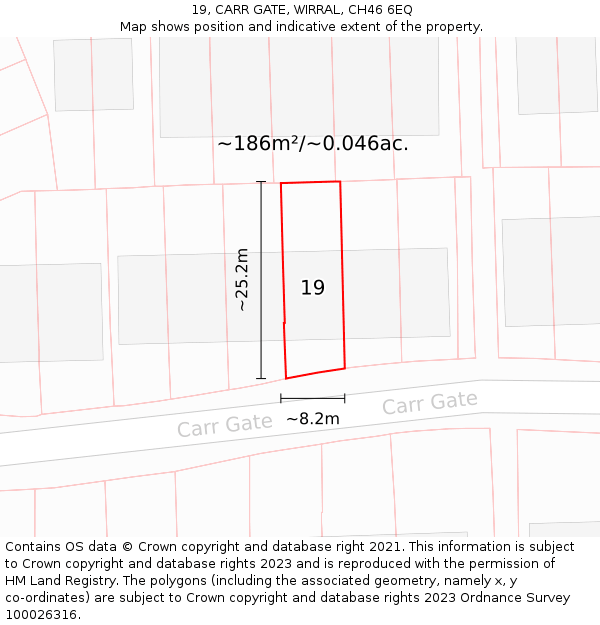 19, CARR GATE, WIRRAL, CH46 6EQ: Plot and title map