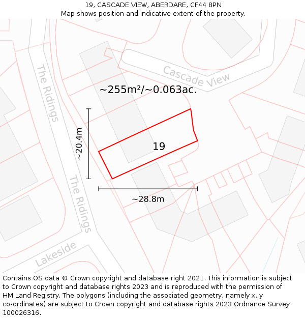 19, CASCADE VIEW, ABERDARE, CF44 8PN: Plot and title map