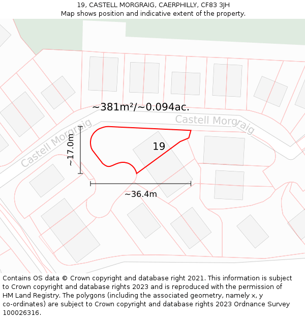 19, CASTELL MORGRAIG, CAERPHILLY, CF83 3JH: Plot and title map