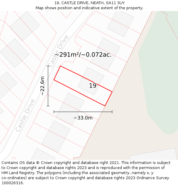 19, CASTLE DRIVE, NEATH, SA11 3UY: Plot and title map