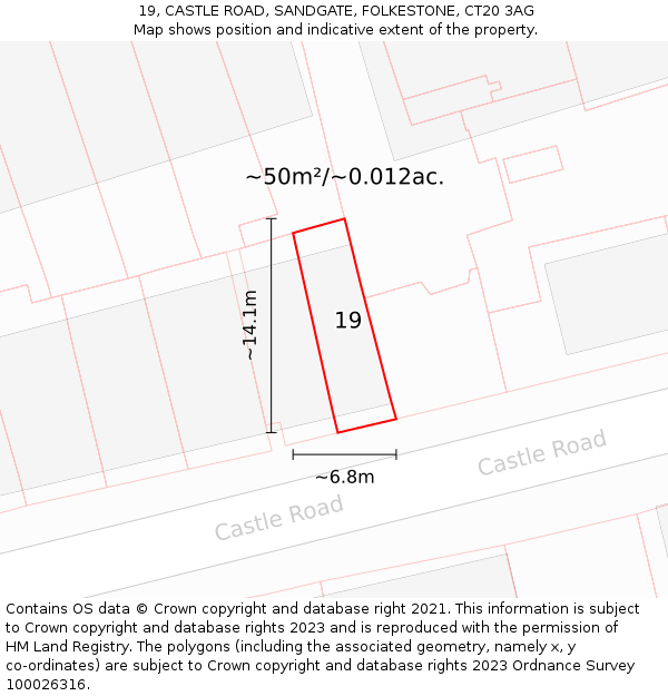 19, CASTLE ROAD, SANDGATE, FOLKESTONE, CT20 3AG: Plot and title map