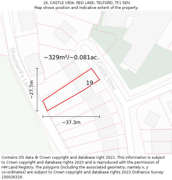 19, CASTLE VIEW, RED LAKE, TELFORD, TF1 5EN: Plot and title map