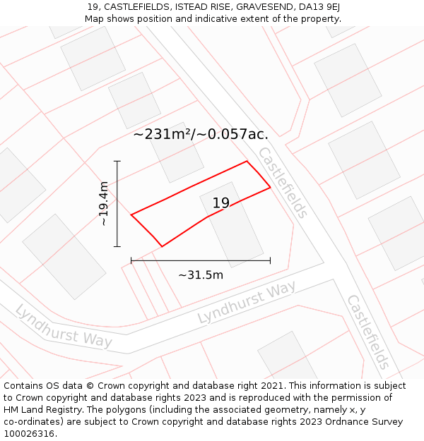 19, CASTLEFIELDS, ISTEAD RISE, GRAVESEND, DA13 9EJ: Plot and title map