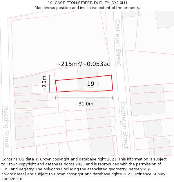 19, CASTLETON STREET, DUDLEY, DY2 0LU: Plot and title map