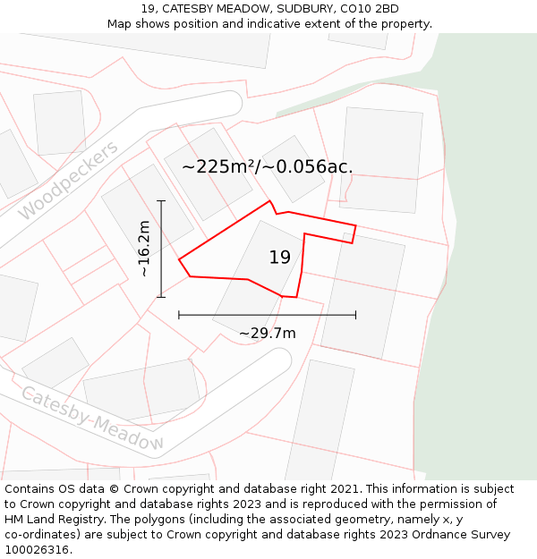 19, CATESBY MEADOW, SUDBURY, CO10 2BD: Plot and title map