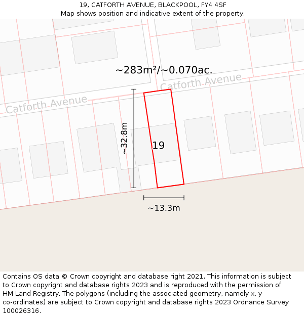 19, CATFORTH AVENUE, BLACKPOOL, FY4 4SF: Plot and title map