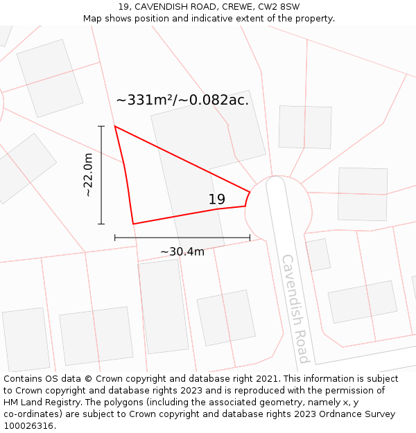 19, CAVENDISH ROAD, CREWE, CW2 8SW: Plot and title map