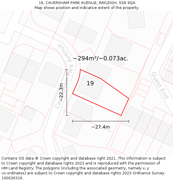 19, CAVERSHAM PARK AVENUE, RAYLEIGH, SS6 9QA: Plot and title map