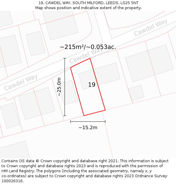 19, CAWDEL WAY, SOUTH MILFORD, LEEDS, LS25 5NT: Plot and title map