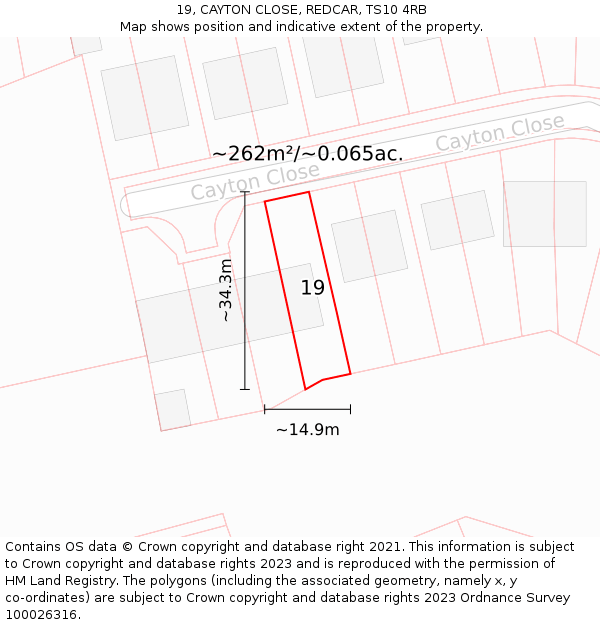 19, CAYTON CLOSE, REDCAR, TS10 4RB: Plot and title map