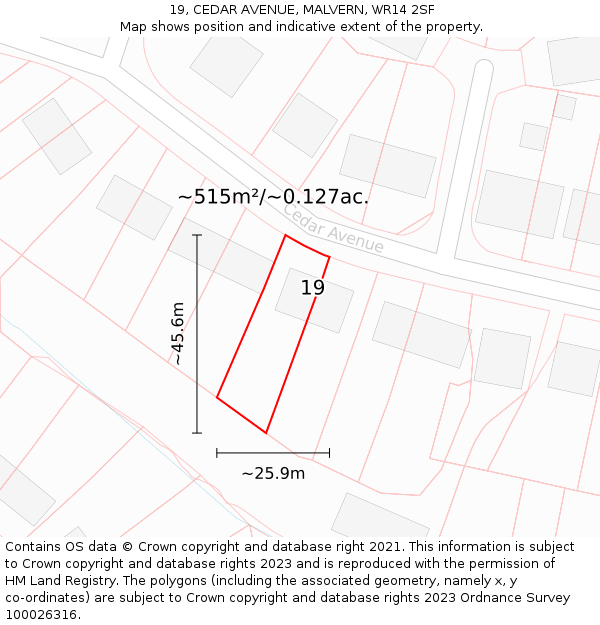 19, CEDAR AVENUE, MALVERN, WR14 2SF: Plot and title map