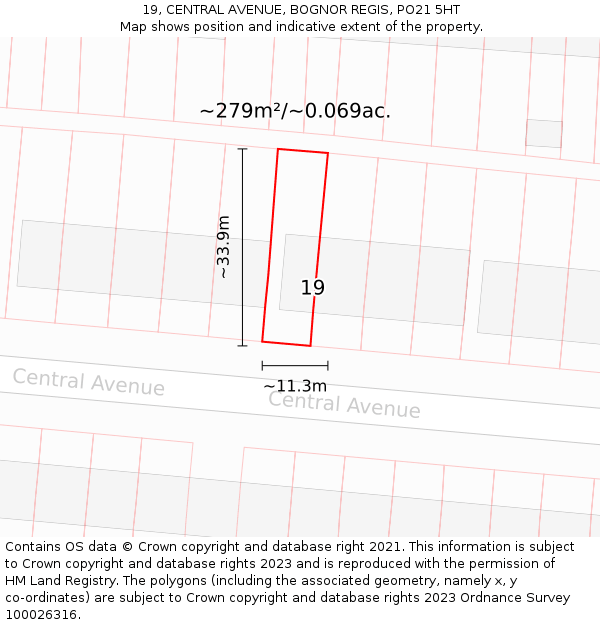 19, CENTRAL AVENUE, BOGNOR REGIS, PO21 5HT: Plot and title map