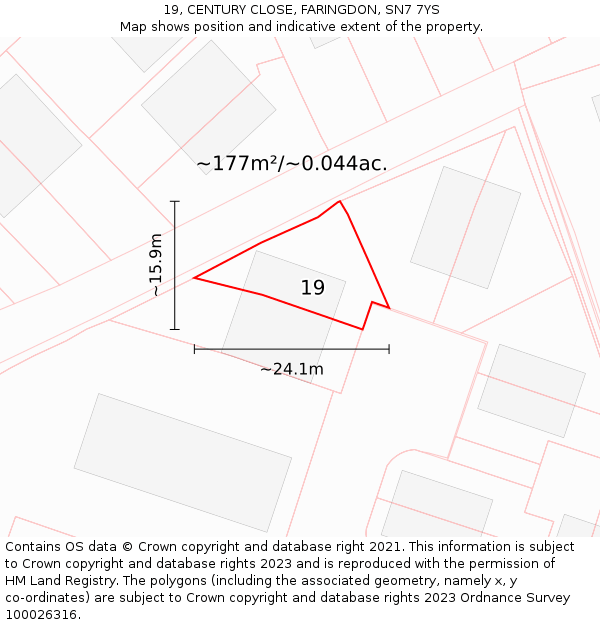 19, CENTURY CLOSE, FARINGDON, SN7 7YS: Plot and title map