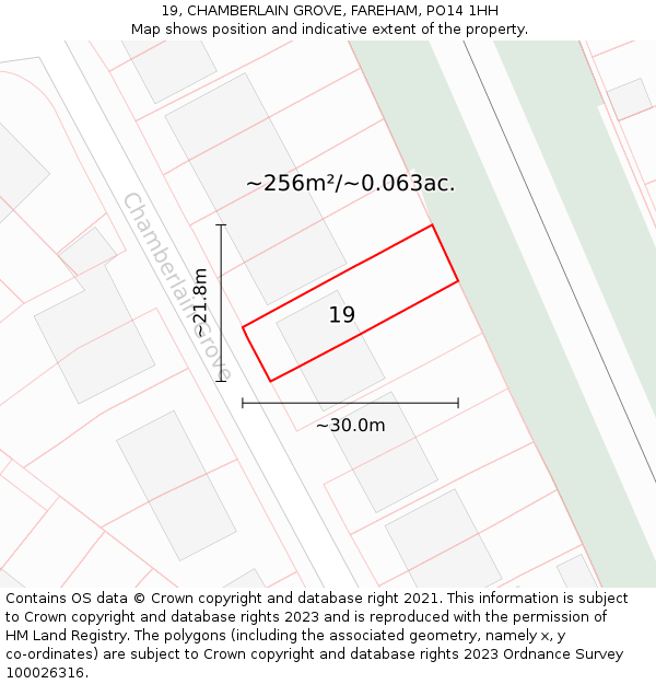 19, CHAMBERLAIN GROVE, FAREHAM, PO14 1HH: Plot and title map