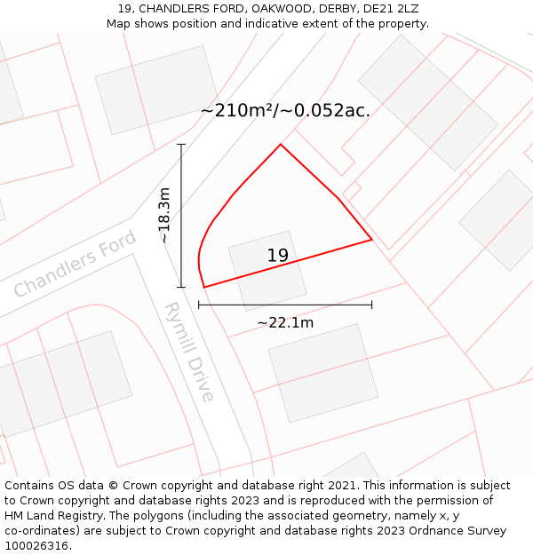 19, CHANDLERS FORD, OAKWOOD, DERBY, DE21 2LZ: Plot and title map