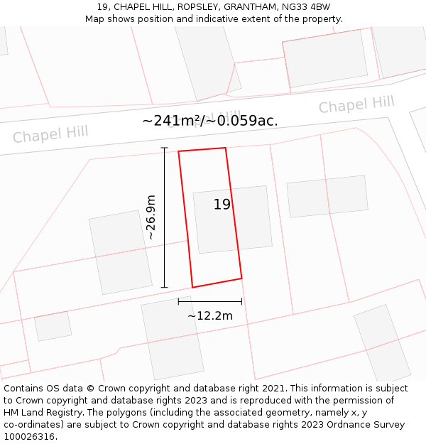 19, CHAPEL HILL, ROPSLEY, GRANTHAM, NG33 4BW: Plot and title map